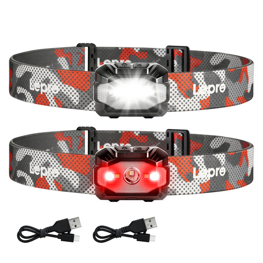 Lepro 3W Stirnlampe LED Wiederaufladbar, Doppelte Stromversorgung Kopflampe mit USB-C und 3 AAA (Nicht Enthalten), 10 Modi & Rotlicht, IPX4 Wasserdicht, Leicht Stirnlampen Ideal für Camping