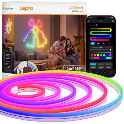 Lepro Neon AI LED Strip 10m, RGB LED Streifen mit App-, Musik- und Sprachsteuerung, kompatibel mit Alexa & Google Assistant, für Wohnzimmer, Gaming, Party,Wanddeko, Personalisierter KI-Lichtdesigner