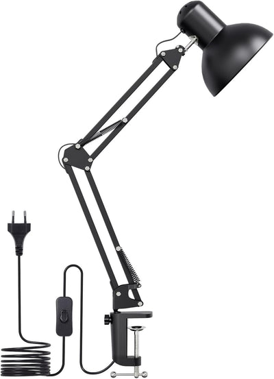 Lepro Schreibtischlampe Retro, Klemmbare Tischlampe E27, LED B¨¹ro Leselampe Nachttischlampe Verstellbare, Gelenk-Arm, schwenkbar, Tageslichtlampe Schreibtisch leuchte, HxBxT: 38 x 15 x 27cm, Schwarz