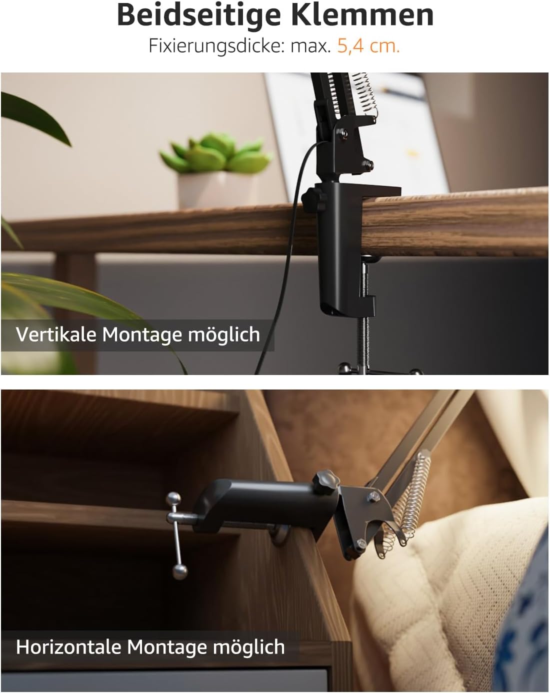 Lepro Schreibtischlampe Retro, Klemmbare Tischlampe E27, LED B¨¹ro Leselampe Nachttischlampe Verstellbare, Gelenk-Arm, schwenkbar, Tageslichtlampe Schreibtisch leuchte, HxBxT: 38 x 15 x 27cm, Schwarz