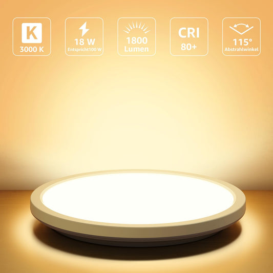 Lepro Deckenlampe 18W, IP44 Wasserfest Deckenleuchte,3000K 1800LM Badezimmer Lampe, Warmweiß Deckenleuchte Badezimmer, ideal Badezimmerlampe Decke für Bad Schlafzimmer Flur Küche Wohnzimmer, Ø22cm