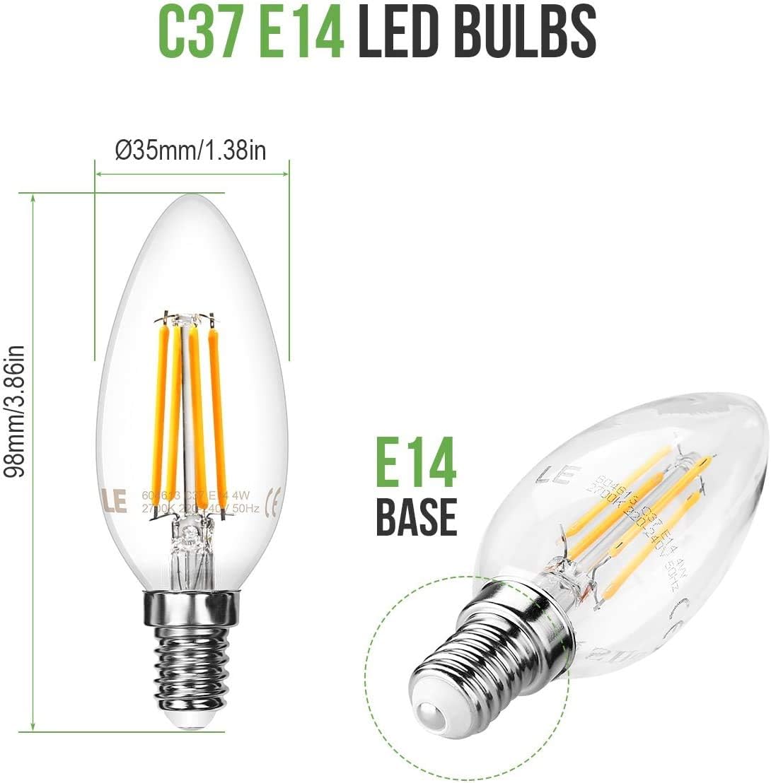 LE E14 LED Warmweiss, Gl¨¹hbirne E14, 4.9W 470 Lumen, ersetzt 40W Birne, 2700 Kelvin Warmwei? VintageGl¨¹hlampe, 6er Pack, 300¡ã Leuchtmittel, Kerzenleuchten