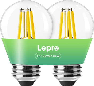 Lepro Energieklasse A E27 LED Warmweiss, 2.2W 470 Lumen Glühbirne E27, Nicht Dimmbar, G45 Led Birne, 2700 Kelvin Warmweiß, 300° Abstrahlwinkel Energiesparlampe, ersetzt 40W Leuchtmittel, 2 Stück