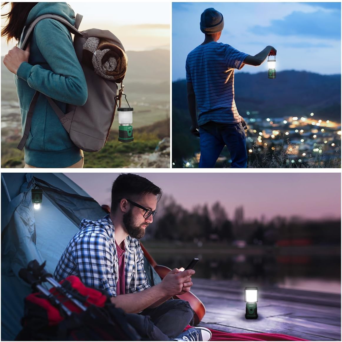 Lepro LED Campinglampe, Mini Camping Laterne, 350LM, 4 Lichtmodi, 3 AA Batterie batteriebetriebene Suchscheinwerfer Camping Lampen mit Bügel & Haken, Batterie nicht enthalten