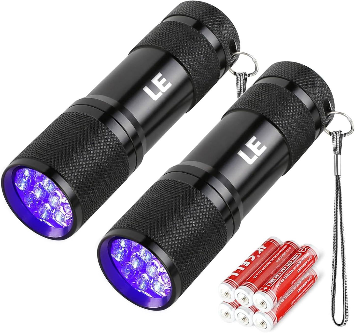 LE LED UV Schwarzlicht Taschenlampe mit 9 LEDs, mini UV Lampe Ultraviolettes Licht mit 395nm für Geocaching, Heimtierurindetektoren, Haustiere Urin-Detektor usw. Inklusive 3 AAA Batterien