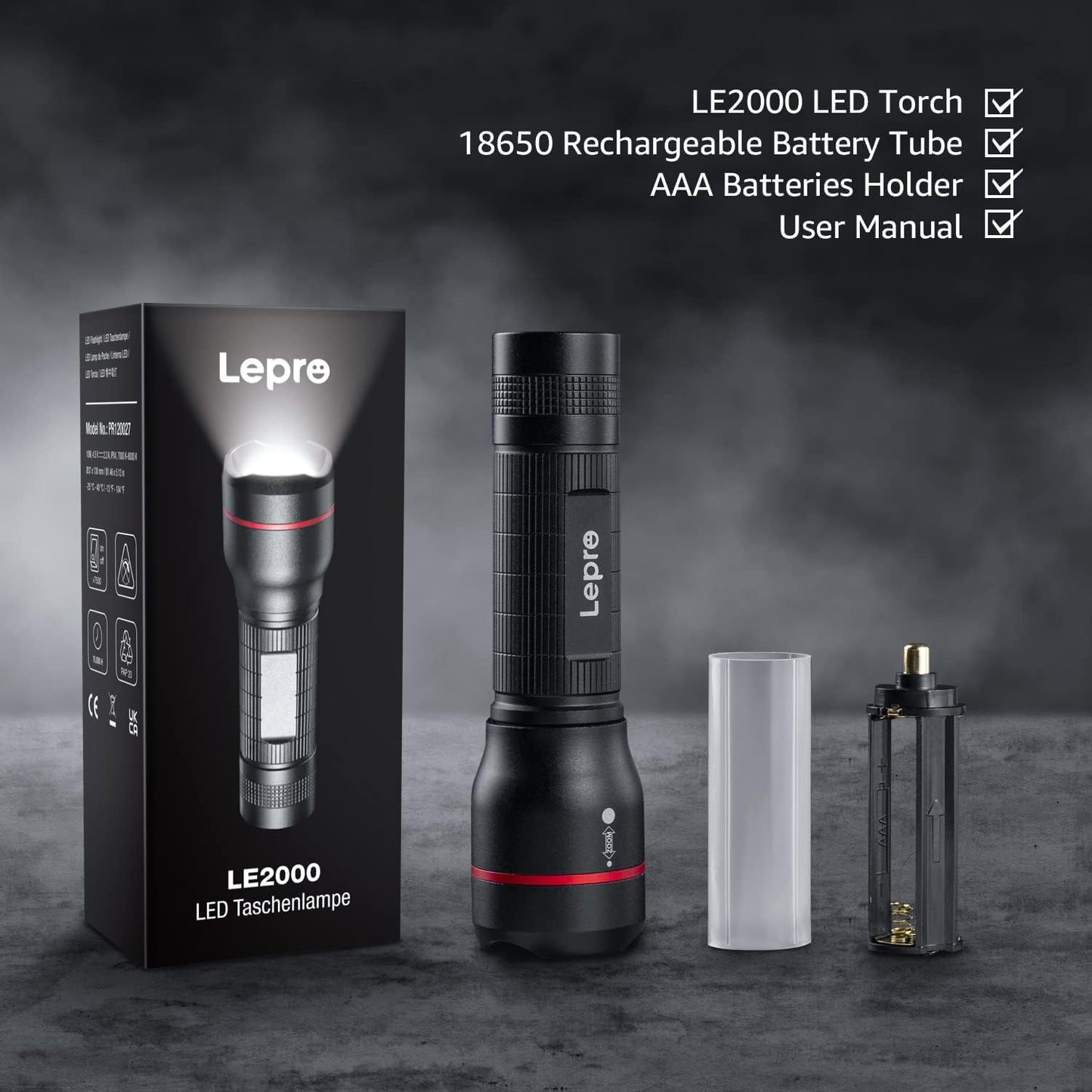 Lepro LED Taschenlampe, LE2000 Extrem Hell Klein Taschenlampen Batteriebetrieben mit 5 Modi, Zoombare Camping Handlampe, wasserdichte praktische Flashlight für Outdoor, Wandern, Angeln, Gassigehen