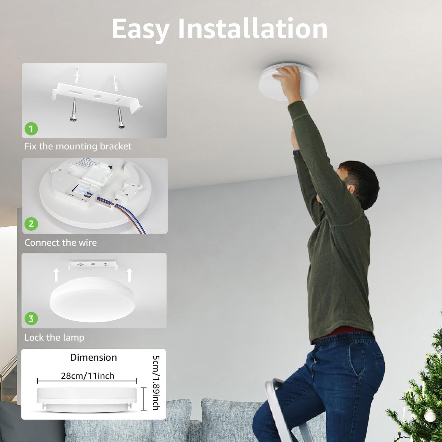 Lepro 24W Deckenlampe Ø28cm, IP54 Wasserfest Badezimmer Deckenlampe, 3000K LED Deckenleuchte 2400lm für Badezimmer Schlafzimmer Kinderzimmer Wohnzimmer Balkon Flur Küche, Warmweiß LED Lampen