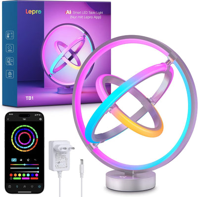 Lepro AI Smart Tischlampe TB1, Personalisierter KI-Lichtdesigner, Musik Sync/APP Sprachsteuerung Tischleuchte, Table Lampe Dimmbar, RGB+IC-Technologie, Kompatibel mit Alexa/Google, Keine Fernbedienung