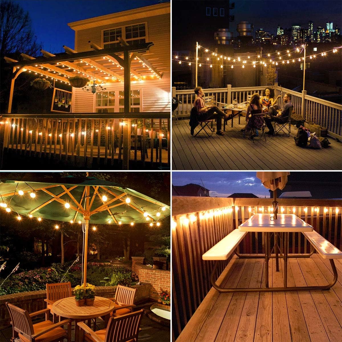 LE Solar Lichterkette Glühbirnen Aussen, 7.62M 25 LEDs G40 Außen Beleuchtung, USB wiederaufladbar, 4 Modus Solarlichterkette für Garten, Hochzeit, Balkon, Haus, Weihnachten Deko, Warmweiß