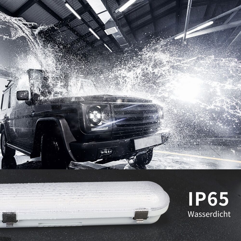4x 120 cm LED Feuchtraumleuchten, 36W, 5400lm, 4000K Neutralweiß, IP65, Wasserfest für Keller, Werkstatt, Garage, Innen- & Außenbereich