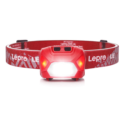Lepro Stirnlampe, 1300 Lux LED XPG Kopflampe mit 6 Lichtmodi Scheinwerfer und Rotlicht, IPX4 spritzwassergeschütztes Gehäuse, Batteriebetrieben Stirnlampen, Ideal für Camping Joggen, Rot, 2 Stück