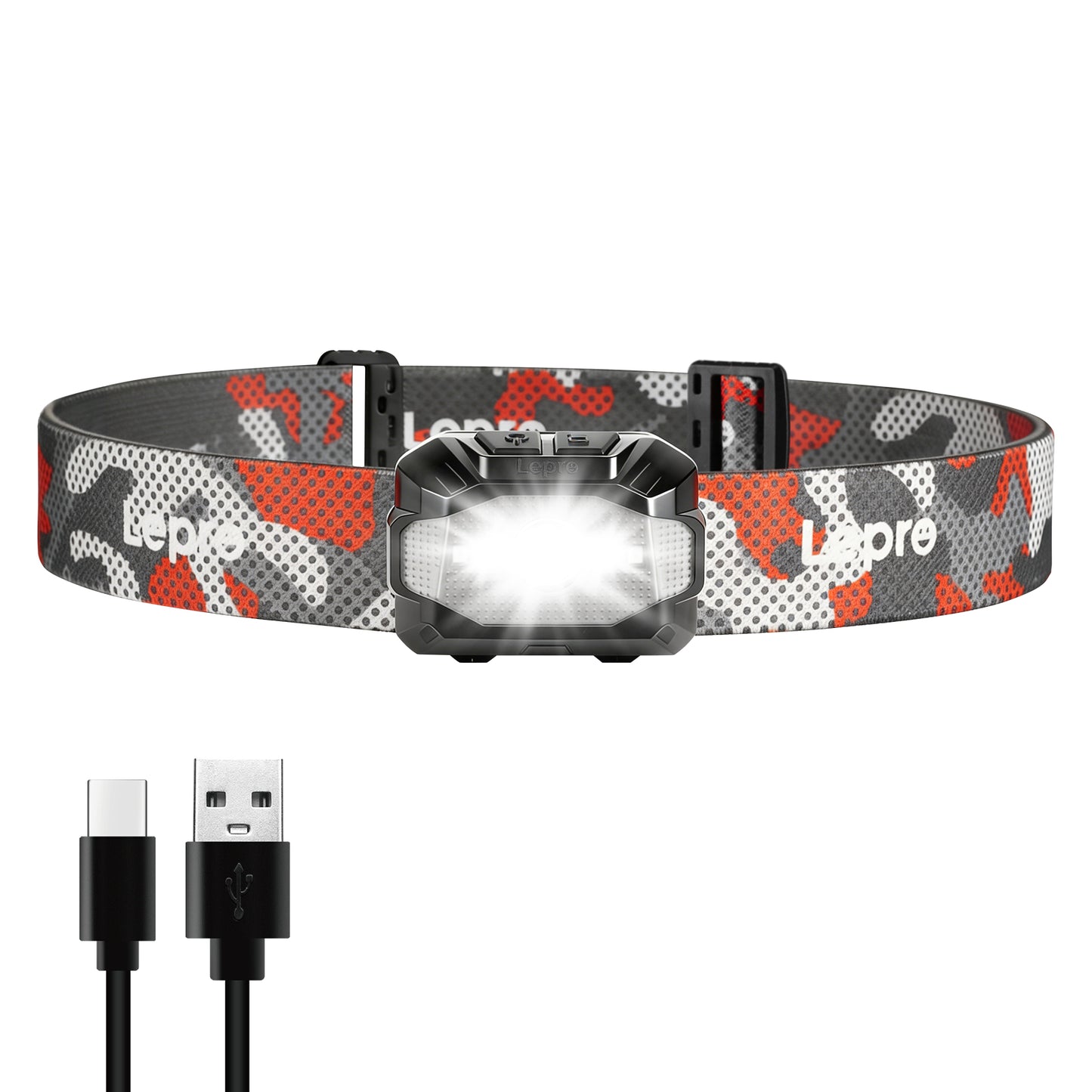 Lepro 3W Stirnlampe LED Wiederaufladbar, Doppelte Stromversorgung Kopflampe mit USB-C und 3 AAA (Nicht Enthalten), 10 Modi & Rotlicht, IPX4 Wasserdicht, Leicht Stirnlampen Ideal für Camping