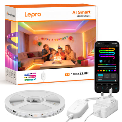 Lepro AI LED Streifen S1, MagicColor RGBIC 10M Smart LED Strip mit Personalisierter KI-Lichtdesigner, Musik-Sync, App-Steuerung kompatibel mit Alexa&Google Assistant, LED Lichterkette für Party&Gaming