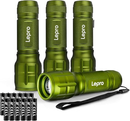 LE LED Taschenlampe (4er-Pack), Zoombare Flashlight für Kinder, Grün | Extrem Hell Zoombare Mini Taschenlampen (Inklusive Batterie), Tragbare Wasserdichte Handlampe für Camping, Outdoor, Notfälle