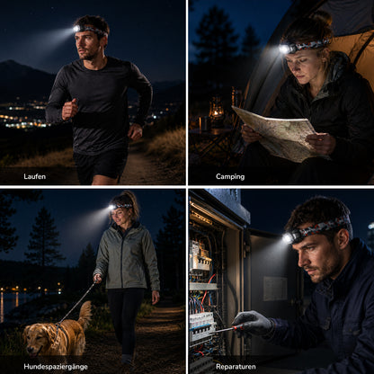 Lepro 5W Stirnlampe LED Wiederaufladbar, Dual Power Kopflampe mit Sensor | Stirnlampe mit USB-C und 3 AAA (Nicht Enthalten), 10 Lichtmodi & Rotlicht, IPX4 Wasserdicht Stirnlampen für Joggen & Camping [Energieklasse A]