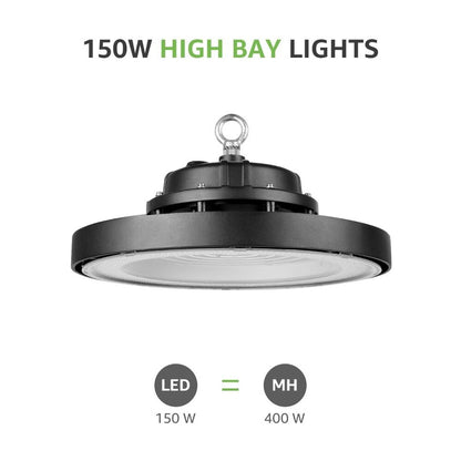 150W UFO LED Hallenstrahler, 140lm/W, IP65 & IK08, 4000K Neutralweiß, Entspricht 400W Halogen, Für Lager, Einzelhandel, Stadien, 5 Jahre Garantie