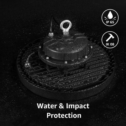 150W UFO LED Hallenstrahler, 140lm/W, IP65 & IK08, 4000K Neutralweiß, Entspricht 400W Halogen, Für Lager, Einzelhandel, Stadien, 5 Jahre Garantie