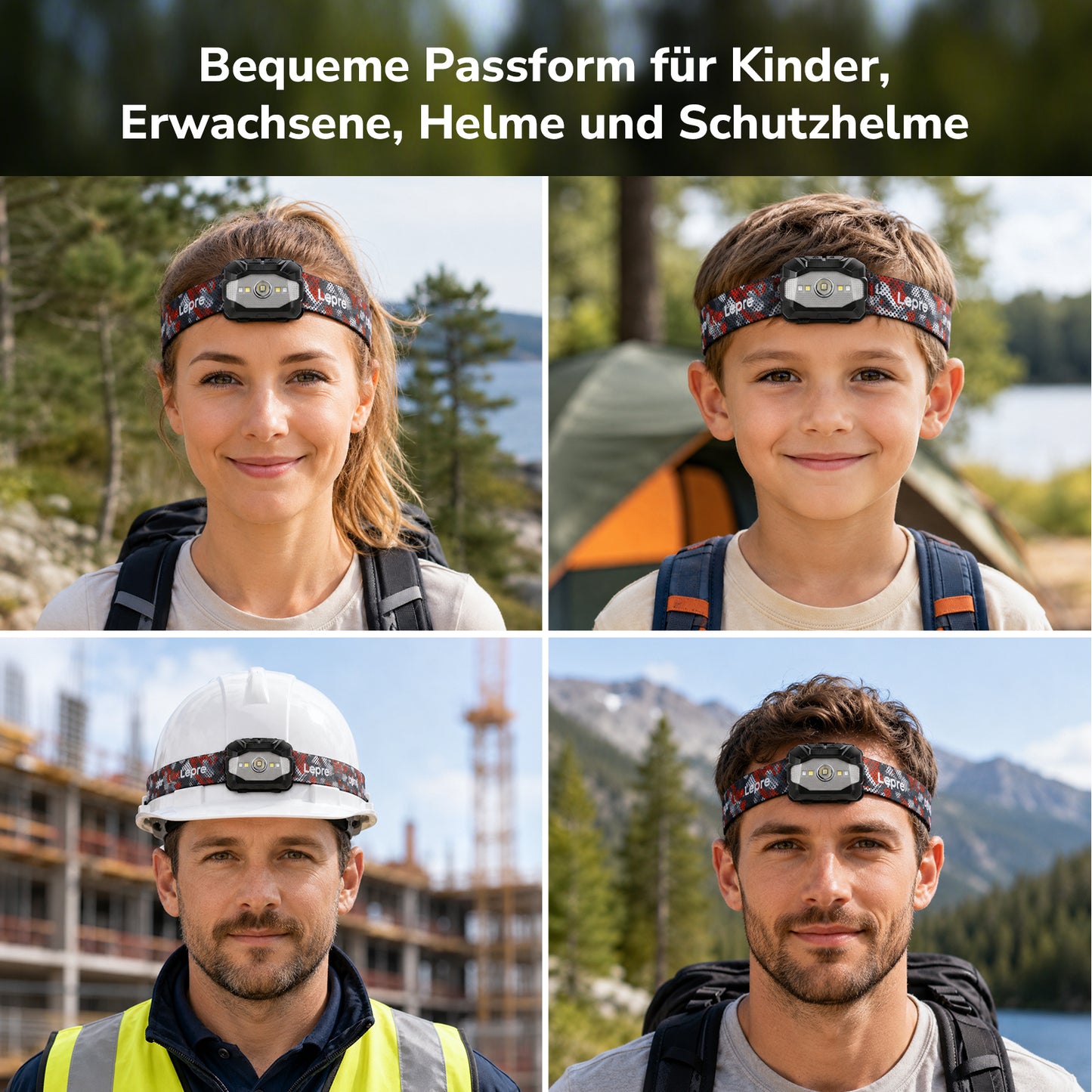 Lepro 5W Stirnlampe LED Wiederaufladbar, Dual Power Kopflampe mit Sensor | Stirnlampe mit USB-C und 3 AAA (Nicht Enthalten), 10 Lichtmodi & Rotlicht, IPX4 Wasserdicht Stirnlampen für Joggen & Camping [Energieklasse A]