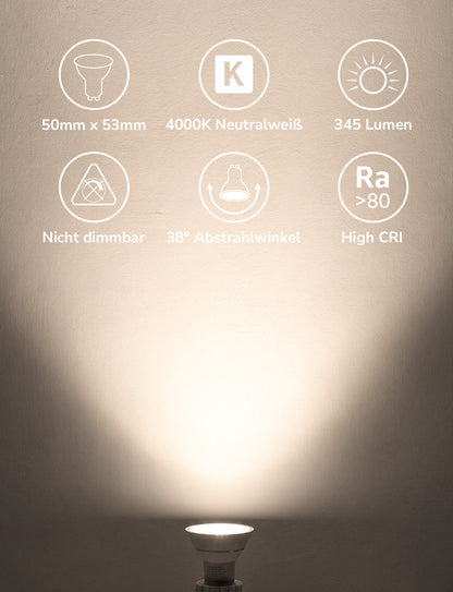 Lepro GU10 LED Neutralweiss Lampen, 3.6W 345lm Nicht Dimmbar, 10 Stück [Energieklasse E]