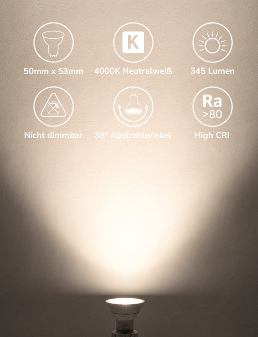 Lepro GU10 LED Neutralweiss Lampen, 3.6W 345lm Nicht Dimmbar, 10 Stück [Energieklasse E]