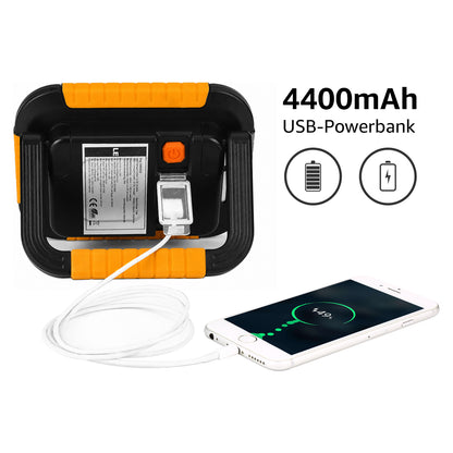 LE Campinglampe Wiederaufladbare Arbeitsleuchte Dimmbar 1000lm, Orange | 10W superhell Baustrahler mit 4400mAh Powerbank, Dimmbar, mit 3 Lichtmodi, für Stromausfällen, Zelt, Camping, Notfall [Energieklasse A]