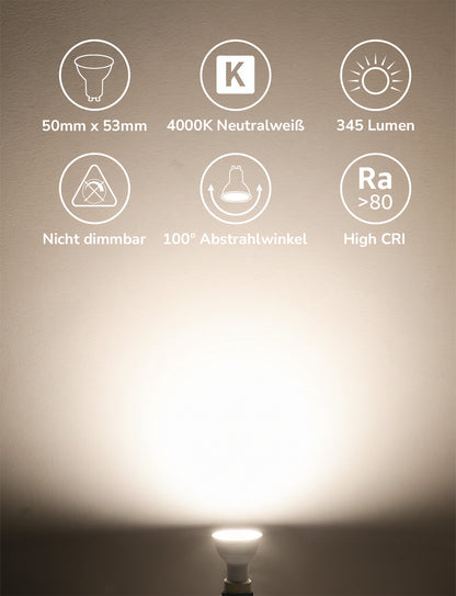 Lepro GU10 LED Neutralweiss Lampen, 4.5W 345lm Nicht Dimmbar, 10 Stück [Energieklasse F]