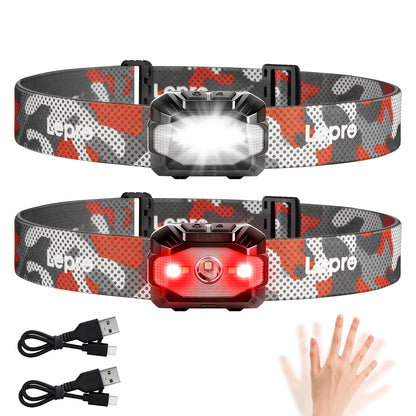 Lepro 5W Stirnlampe LED Wiederaufladbar, Dual Power Kopflampe mit Sensor | Stirnlampe mit USB-C und 3 AAA (Nicht Enthalten), 10 Lichtmodi & Rotlicht, IPX4 Wasserdicht Stirnlampen für Joggen & Camping [Energieklasse A]