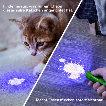 LE UV Taschenlampe, 395nm Mini UV Lampe inklusive 3 AAA Batterien, Grün | Schwarzlicht Taschenlampe mit 9 LEDs, mini UV Lampe Ultraviolettes Licht mit 395nm für Geocaching, Heimtierurindetektoren usw
