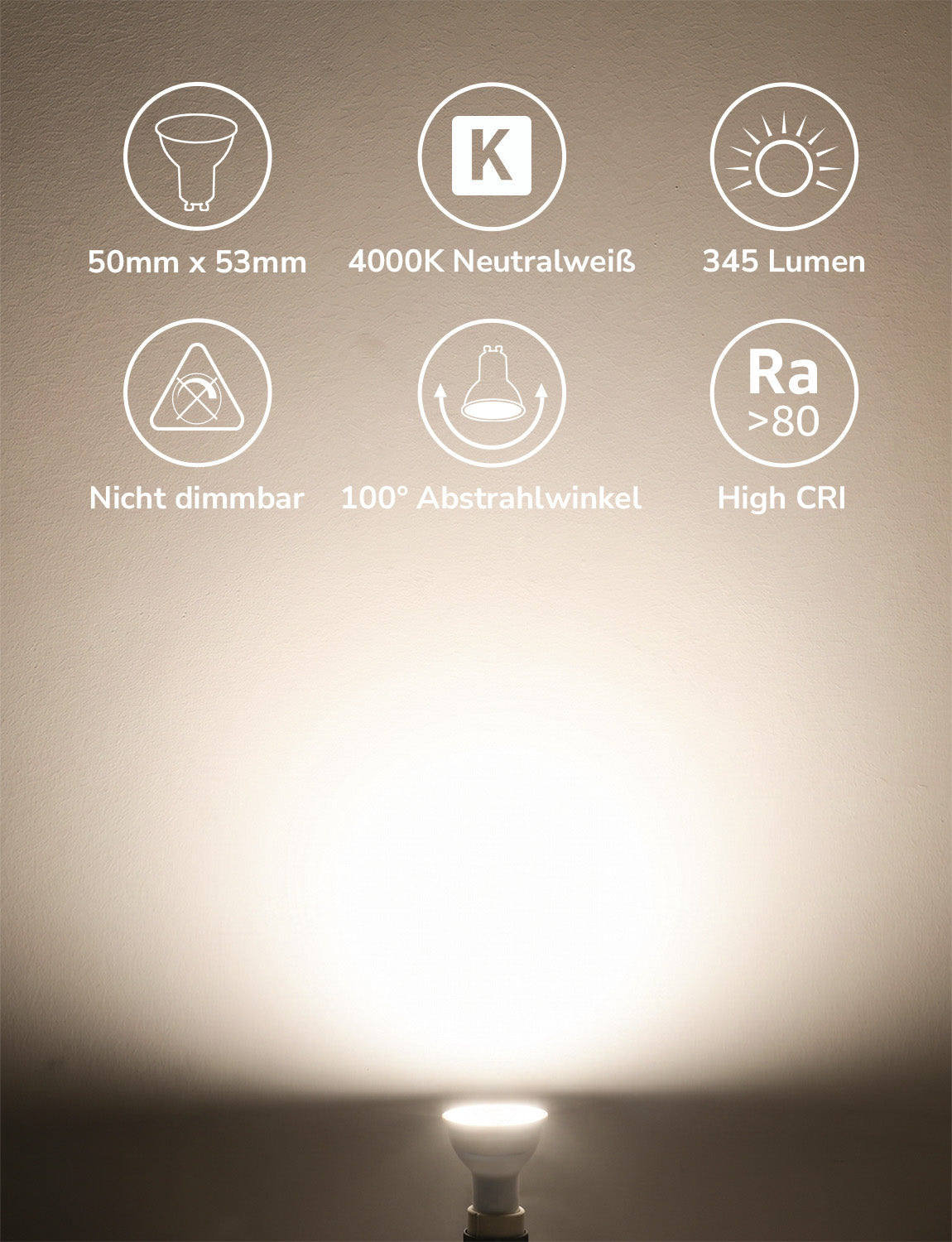 Lepro GU10 LED Neutralweiss Lampen, 4.5W 345lm, Nicht Dimmbar, 5 Stück [Energieklasse F]