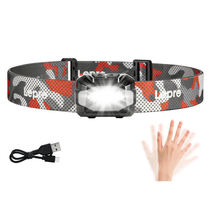 Lepro 5W Stirnlampe LED Wiederaufladbar, Dual Power Kopflampe mit Sensor | Stirnlampe mit USB-C und 3 AAA (Nicht Enthalten), 10 Lichtmodi & Rotlicht, IPX4 Wasserdicht Stirnlampen für Joggen & Camping [Energieklasse A]