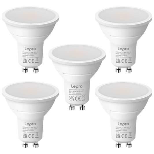 Lepro GU10 LED Neutralweiss Lampen, 4.5W 345lm, Nicht Dimmbar, 5 Stück [Energieklasse F]