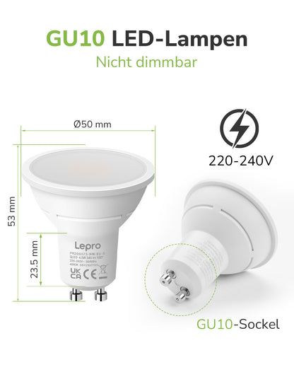 Lepro GU10 LED Neutralweiss Lampen, 4.5W 345lm, Nicht Dimmbar, 5 Stück [Energieklasse F]