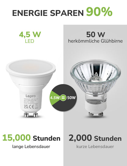 Lepro GU10 LED Neutralweiss Lampen, 4.5W 345lm Nicht Dimmbar, 10 Stück [Energieklasse F]