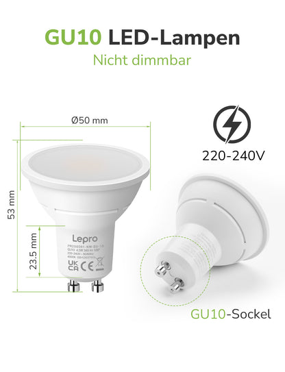 Lepro GU10 LED Neutralweiss Lampen, 4.5W 345lm, Nicht Dimmbar, 5 Stück [Energieklasse F]