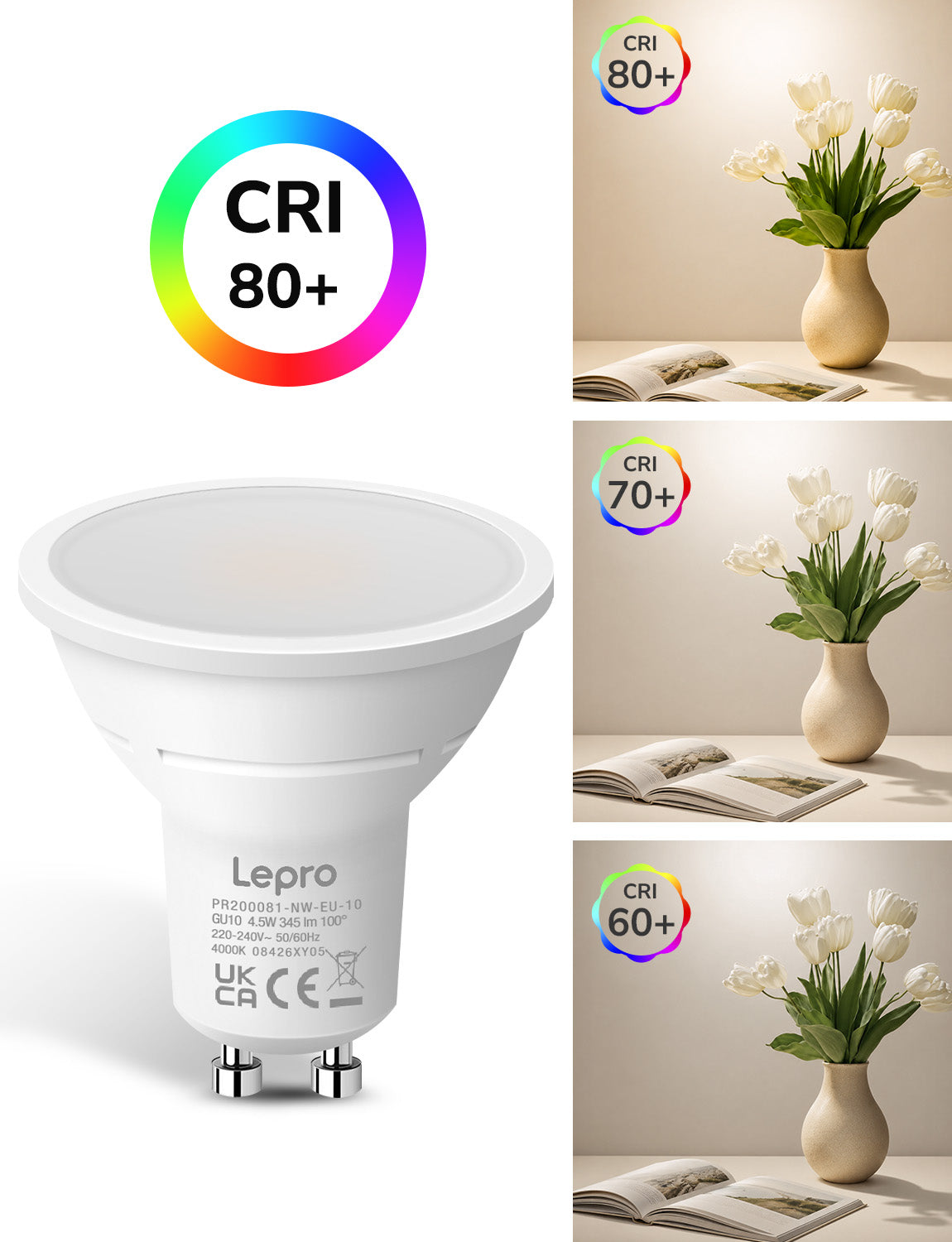 Lepro GU10 LED Neutralweiss Lampen, 4.5W 345lm Nicht Dimmbar, 10 Stück [Energieklasse F]