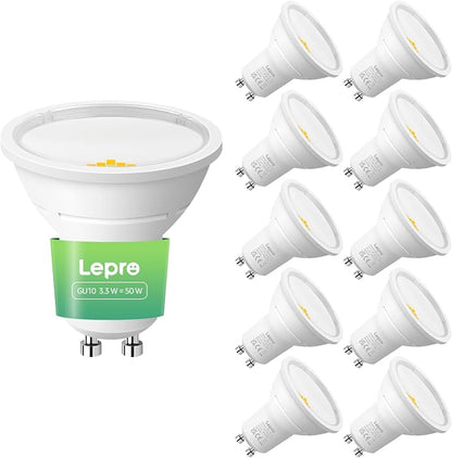 Lepro Energieklasse A GU10 LED Neutralwei? Lampe, 3.3W 4000K 590lm, Nicht Dimmbar Leuchtmittel, Energiesparendes GU 10 LED Spot, 100¡ã Abstrahlwinkel f¨¹r K¨¹che, Badezimmer, Arbeitsfl?che,10 Stuck