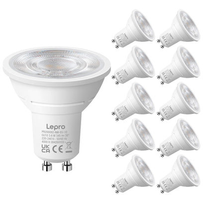 Lepro GU10 LED Neutralweiss Lampen, 3.6W 345lm Nicht Dimmbar, 10 Stück [Energieklasse E]