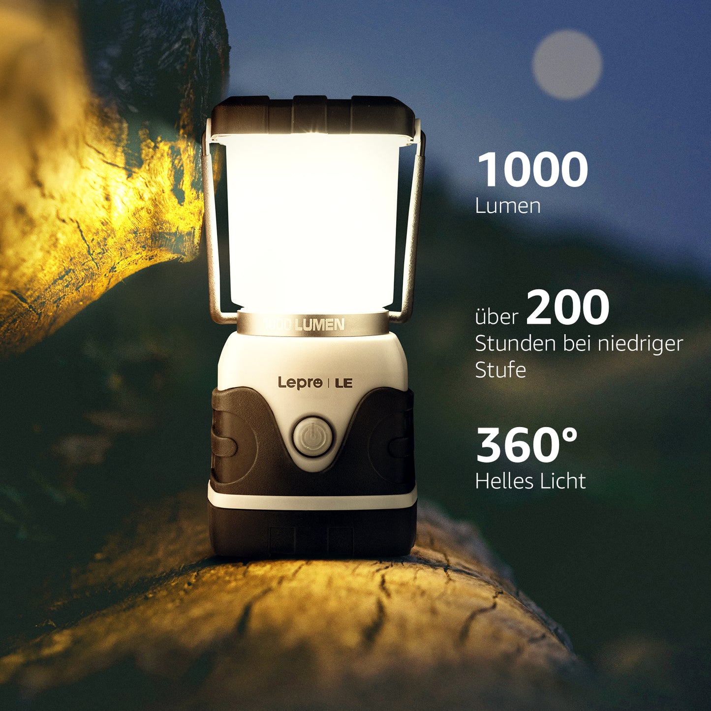 LE LED Campinglampe, Ultra Hell 1000 Lumen, 4 LeuchtmodiI Dimmbar Suchscheinwerfer, Batteriebetrieben Notfallleuchte für Stromausfällen, Wandern, Notfall, Ausfälle und so weiter, 1 Stück, White