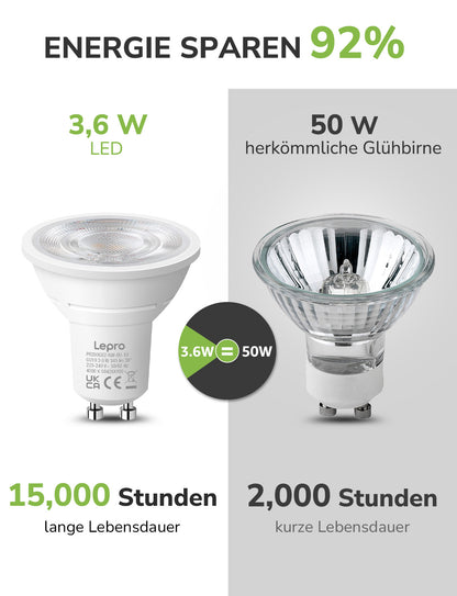 Lepro GU10 LED Neutralweiss Lampen, 3.6W 345lm Nicht Dimmbar, 10 Stück [Energieklasse E]