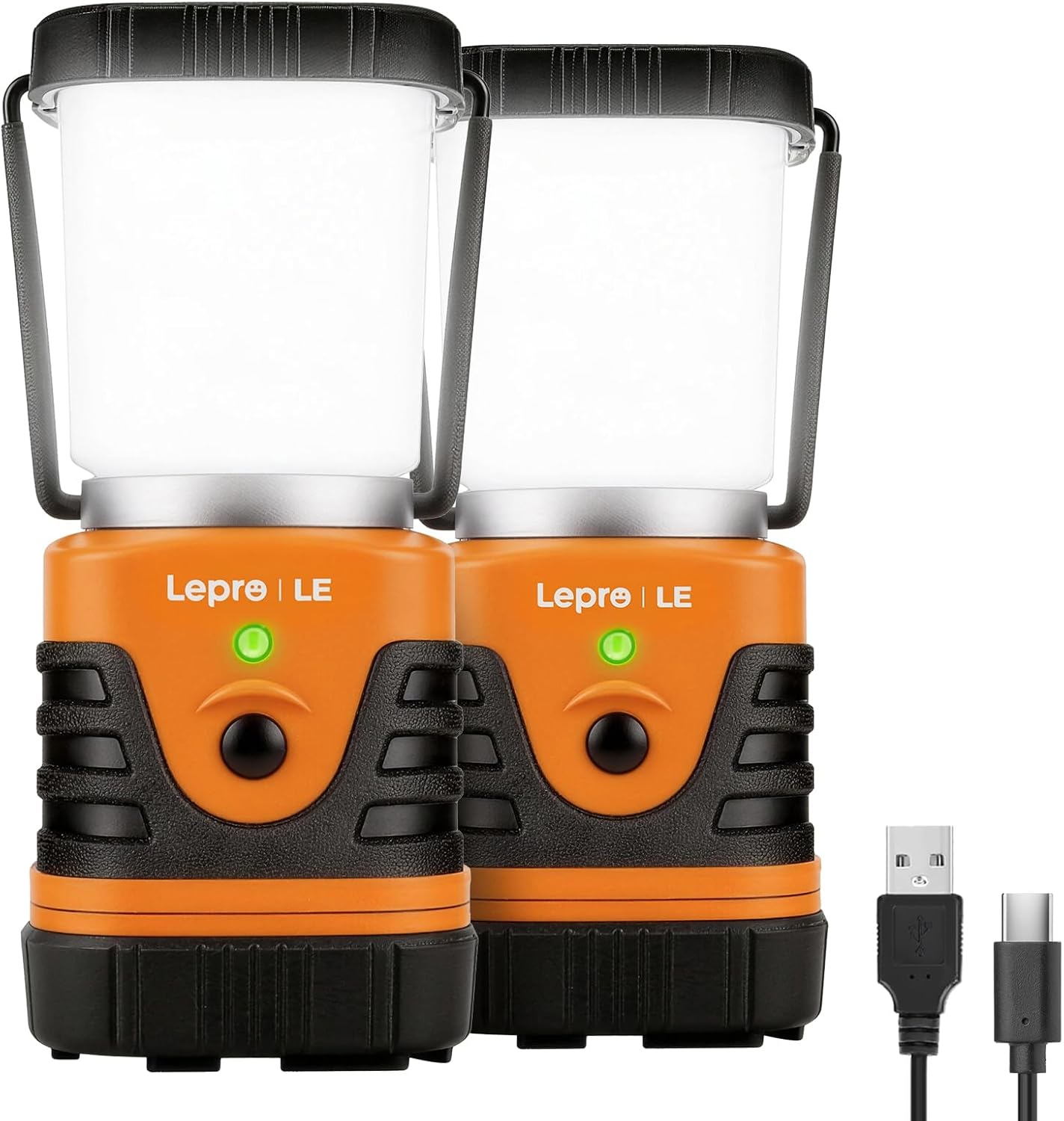 LE Campinglampe wiederaufladbare, 4 Helligkeiten Dimmbar Orange| Superhell Tragbar Suchscheinwerfer mit Bügel und Haken, Notfallleuchte für Stromausfällen, Wandern, Notfall, Ausfälle usw [Energieklasse A]