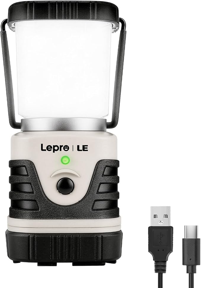 LE Campinglampe wiederaufladbare, 4 Helligkeiten Dimmbar Weiß,| Superhell Tragbar Suchscheinwerfer mit Bügel und Haken, Notfallleuchte für Stromausfällen, Wandern, Notfall, Ausfälle usw [Energieklasse A]