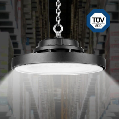 150W UFO LED Hallenstrahler, 140lm/W, IP65 & IK08, 4000K Neutralweiß, Entspricht 400W Halogen, Für Lager, Einzelhandel, Stadien, 5 Jahre Garantie