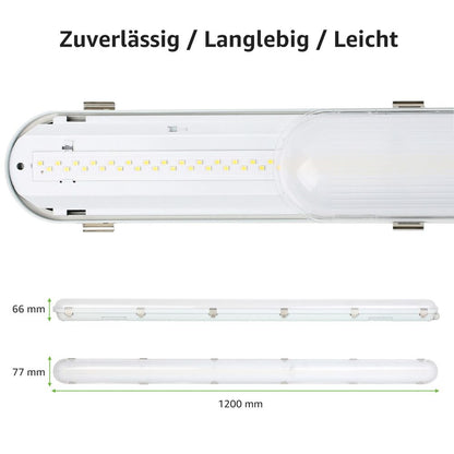 4x 120 cm LED Feuchtraumleuchten, 36W, 5400lm, 4000K Neutralweiß, IP65, Wasserfest für Keller, Werkstatt, Garage, Innen- & Außenbereich