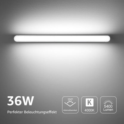 4x 120 cm LED Feuchtraumleuchten, 36W, 5400lm, 4000K Neutralweiß, IP65, Wasserfest für Keller, Werkstatt, Garage, Innen- & Außenbereich