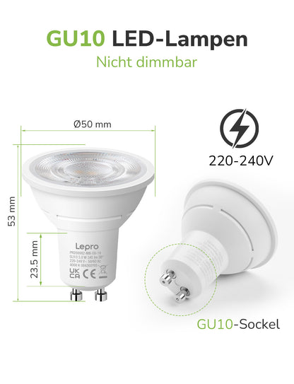 Lepro GU10 LED Neutralweiss Lampen, 3.6W 345lm Nicht Dimmbar, 10 Stück [Energieklasse E]