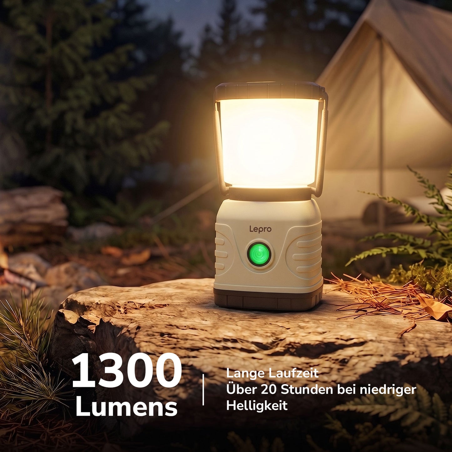 Lepro LED Camping Lampe USB wiederaufladbar, 4 Modi, 1300 Lumen, Weiß | Campinglampe mit 3600 mAh Powerbank IPX4,USB-Kabel im Lieferumfang enthalten,für Hurrikan-Notfälle,Wandern,Zuhause und mehr [Energieklasse A]