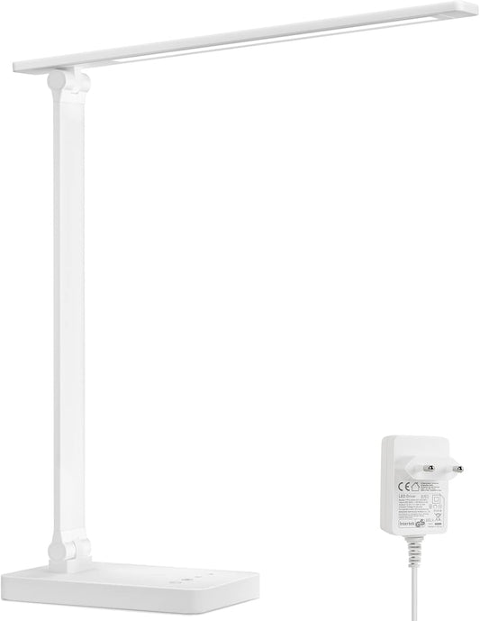 Lepro Schreibtischlampe, LED Tischlampe Dimmbar, Nachttischlampe 800LM 3 Farben und 5 Helligkeitsstufen, Tageslichtlampe Augenschutz, Tischleuchte, Schreibtisch Lampe für Kinder, Büro, Weiß
