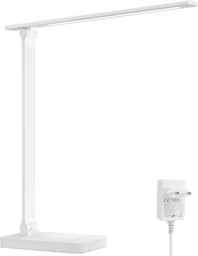 Lepro Schreibtischlampe, LED Tischlampe Dimmbar, Nachttischlampe 800LM 3 Farben und 5 Helligkeitsstufen, Tageslichtlampe Augenschutz, Tischleuchte, Schreibtisch Lampe für Kinder, Büro, Weiß