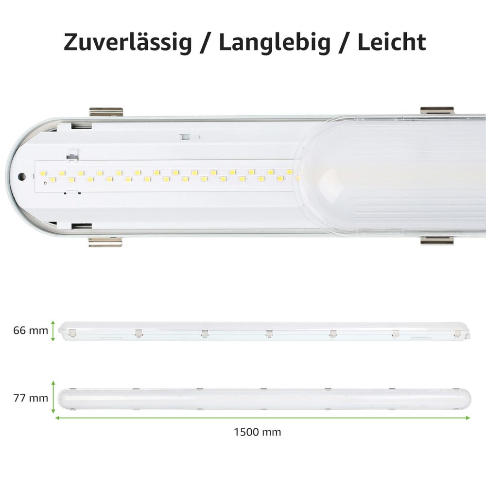 4x LED Feuchtraumleuchte 150cm, 48W 7,200lm Superhell LED Wannenleuchten, LED Feuchtraum Leuchte Neutralweiß 4000K IP65 , Wasserfest Kellerleuchte im Reihenschaltung, Werkstattleuchte, Garage