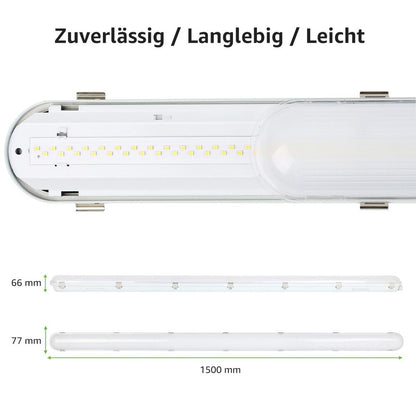 4x LED Feuchtraumleuchte 150cm, 48W 7,200lm Superhell LED Wannenleuchten, LED Feuchtraum Leuchte Neutralweiß 4000K IP65 , Wasserfest Kellerleuchte im Reihenschaltung, Werkstattleuchte, Garage